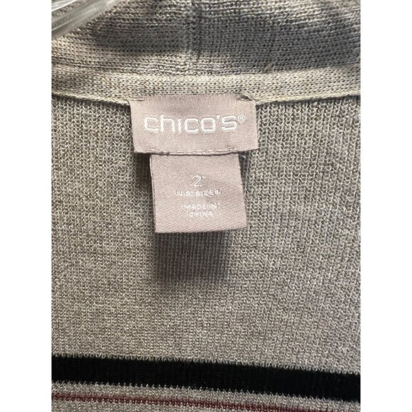Chicos Womens Open Front Cardigan Sweater Size 2 Stripe Pattern Rayon Blend - Picture 3 of 5